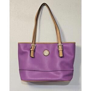 Giani Bernini Purple Saffiano Tote Structured Satchel Tan Handles